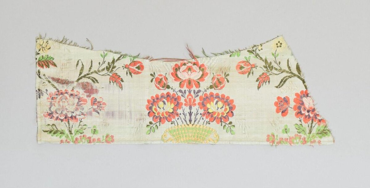 Antique Floral Embroidered Fabric Fragment