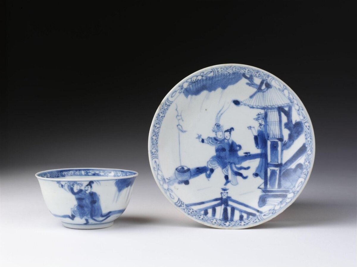 Blue and White Porcelain Cup and Dish