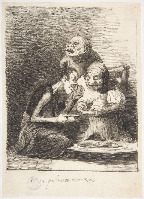 Three Grotesque Figures Eating Sketch