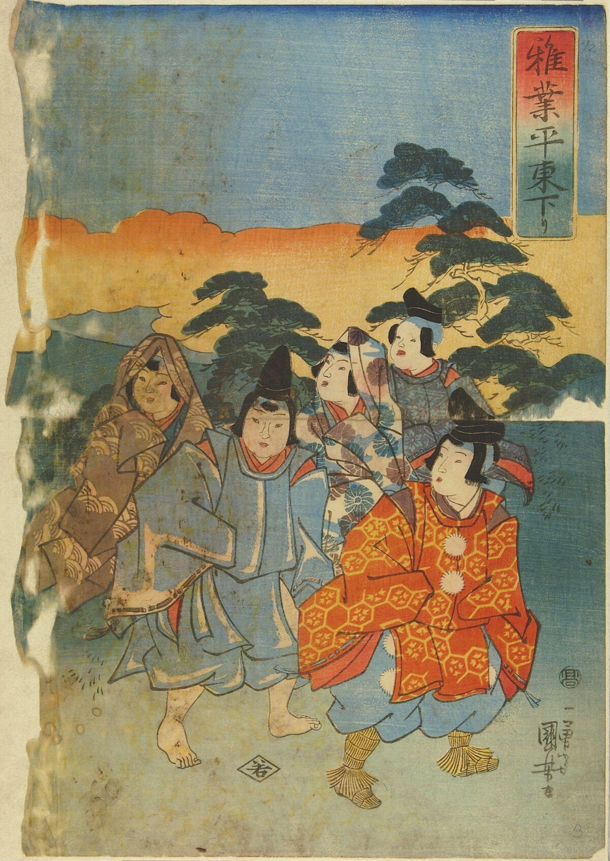 Japanese Ukiyo-e Group Travel Scene