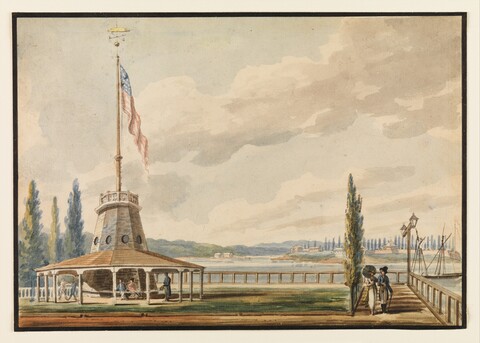 Riverside Pavilion With American Flag
