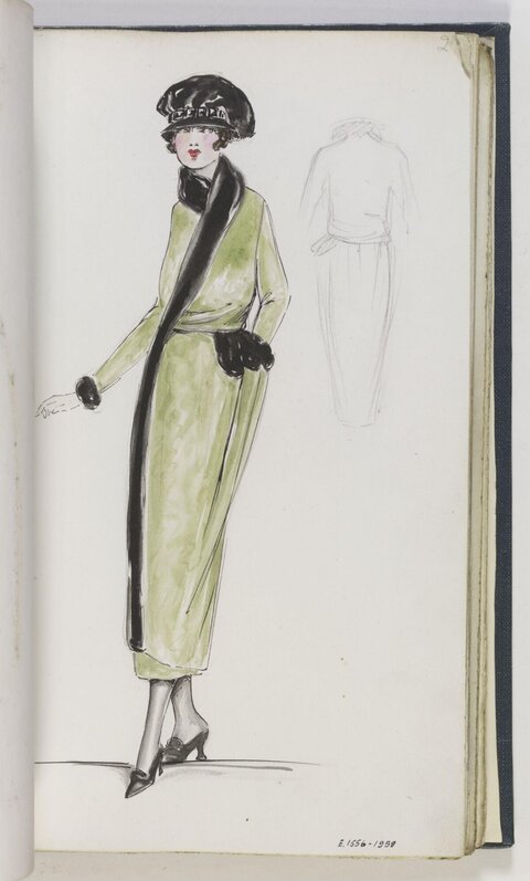 Vintage Green Coat Fashion Sketch