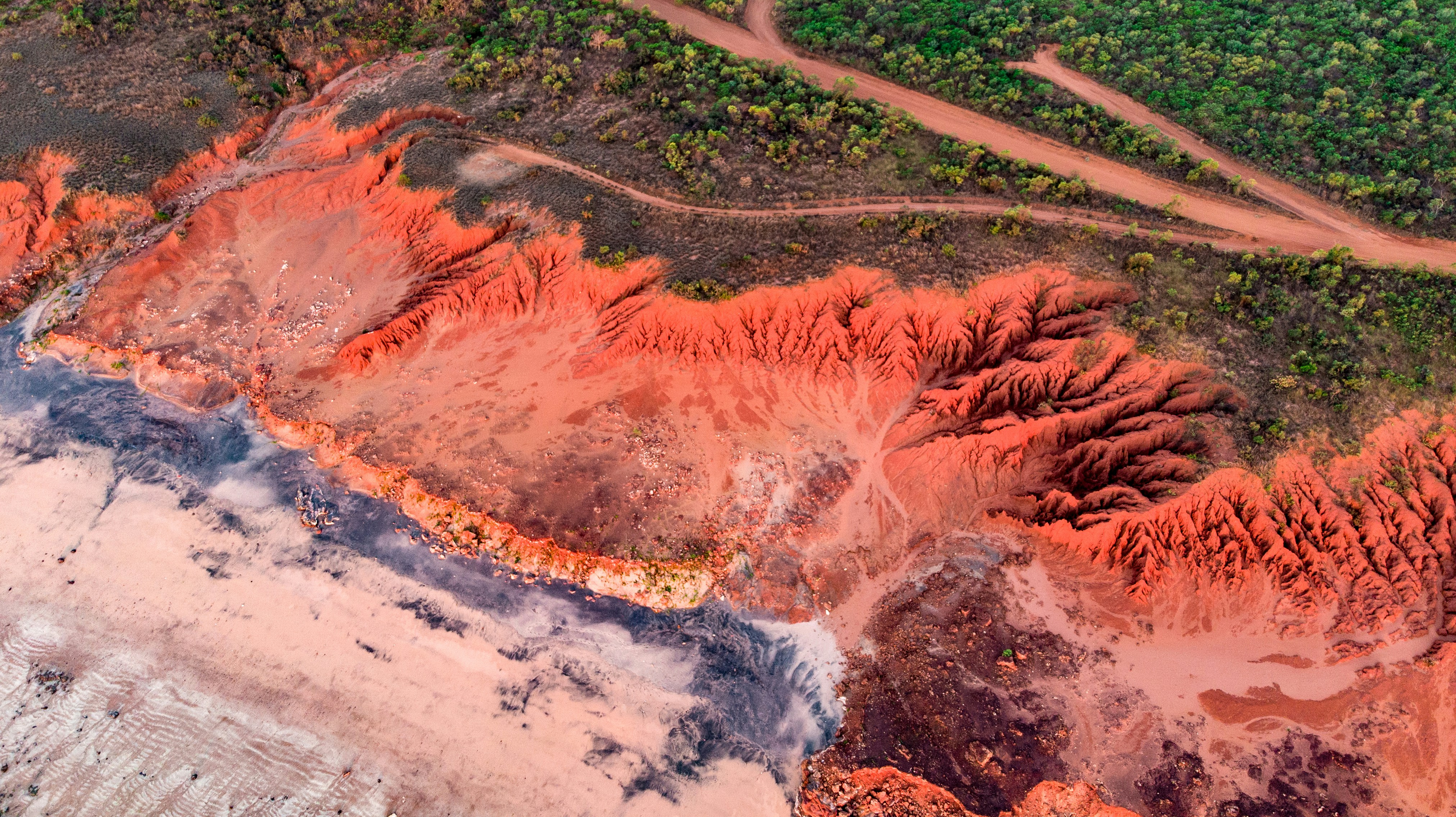 Aerial View of Red Eroded Badlands