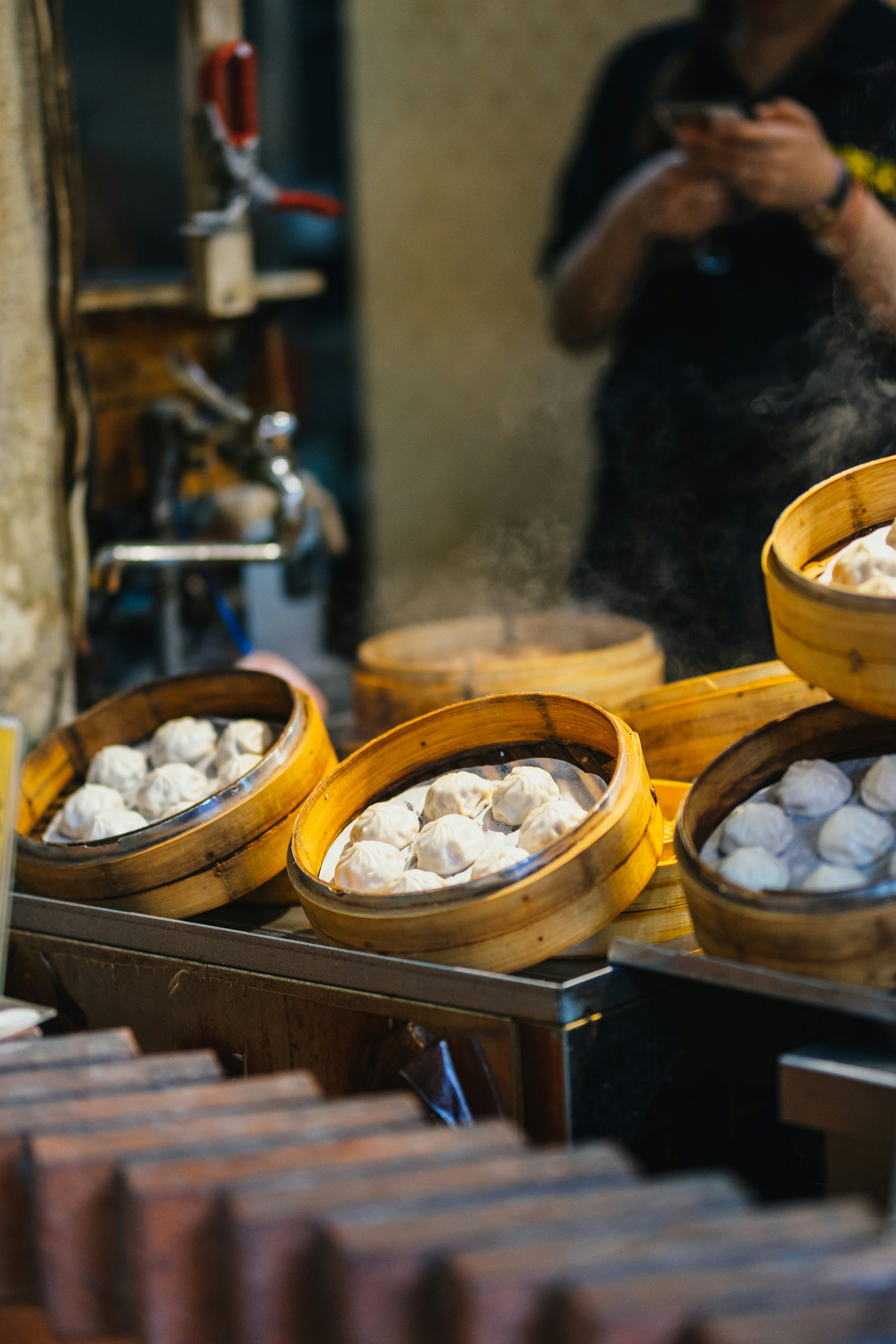 Steamed Xiaolongbao in Bamboo Steamers