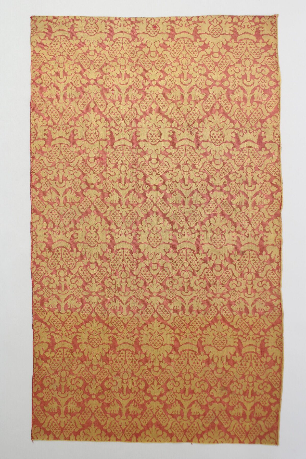 Red Yellow Damask Pattern Textile Fragment
