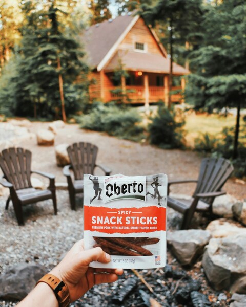 Oberto Snack Sticks at Forest Campsite