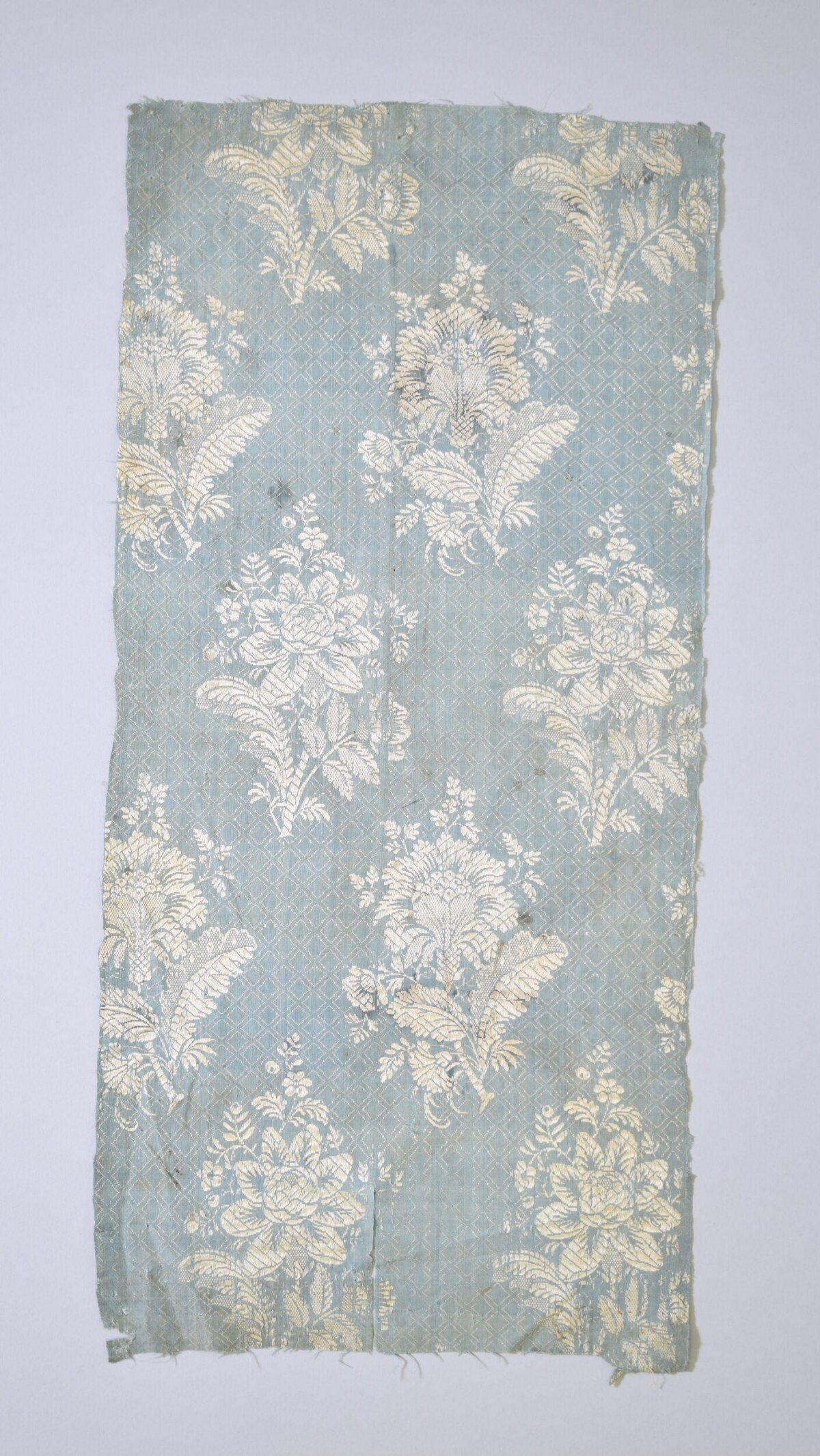 Antique Light Blue Floral Fabric Fragment