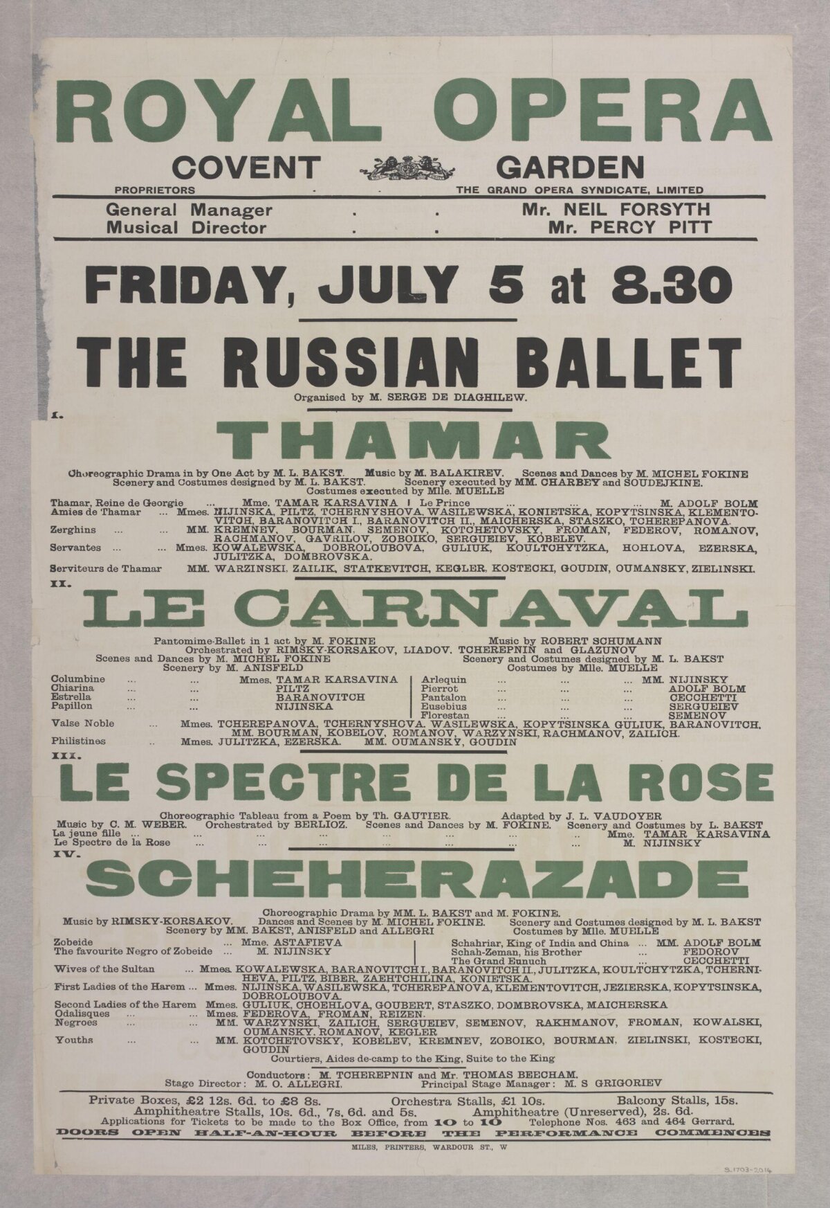 Royal Opera Russian Ballet Playbill