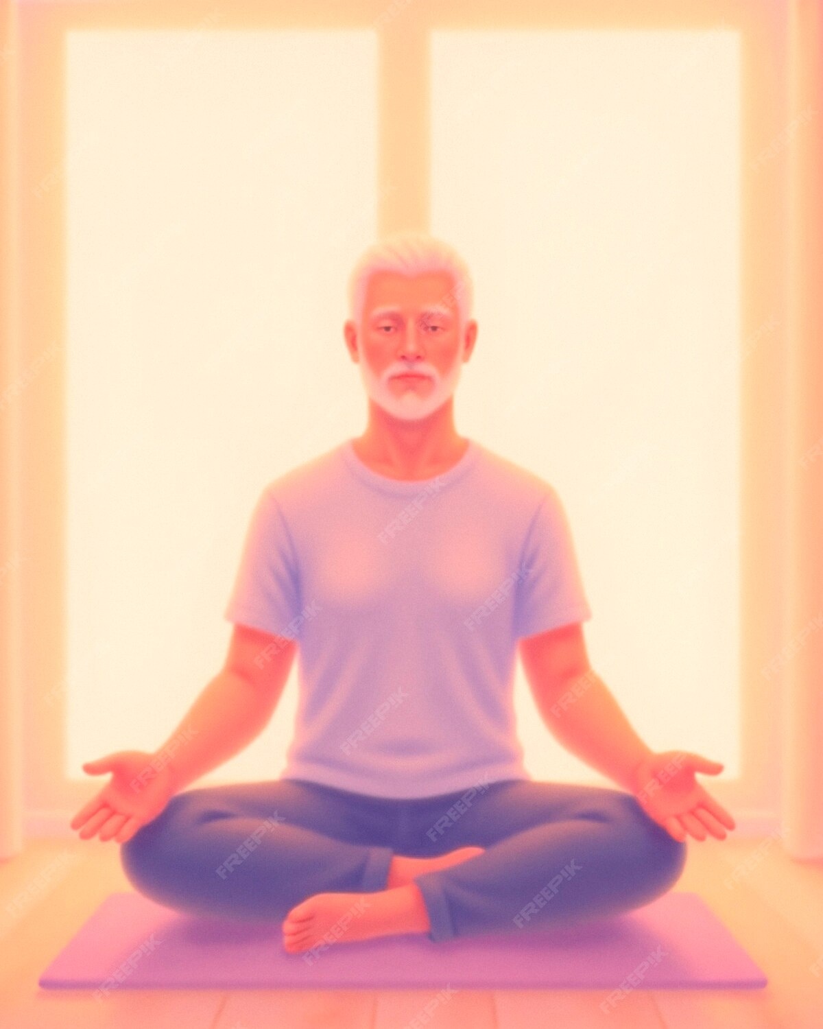 Senior Man Meditating at Home