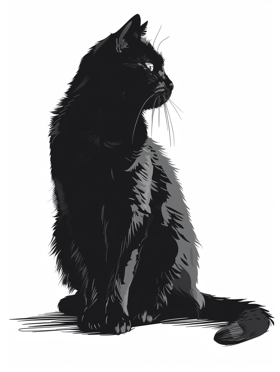 Sitting Black Cat Illustration