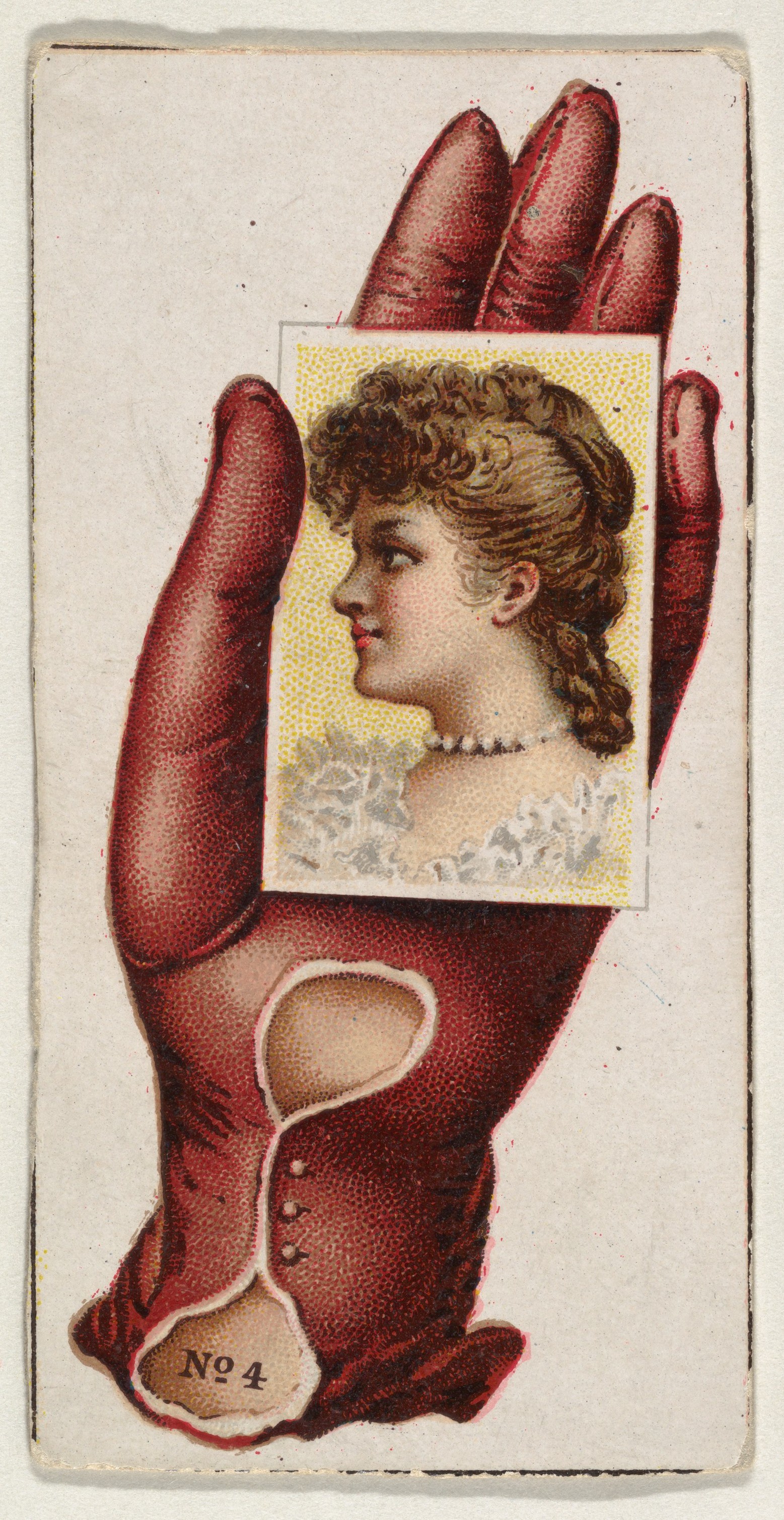 Red Gloved Hand Holding Portrait Card