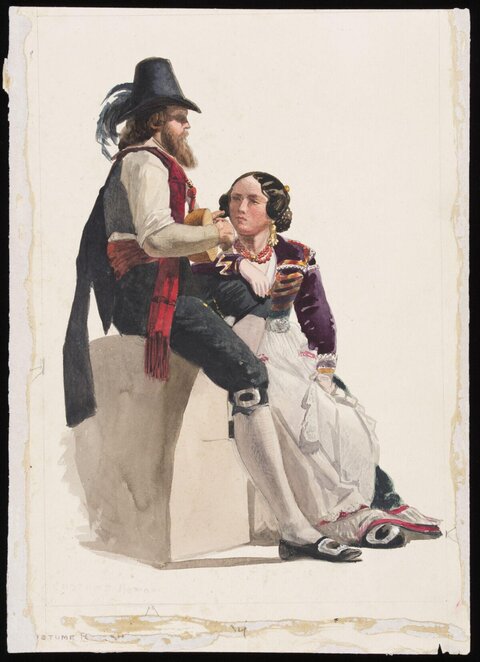 Watercolor of Couple in Traditional Costume