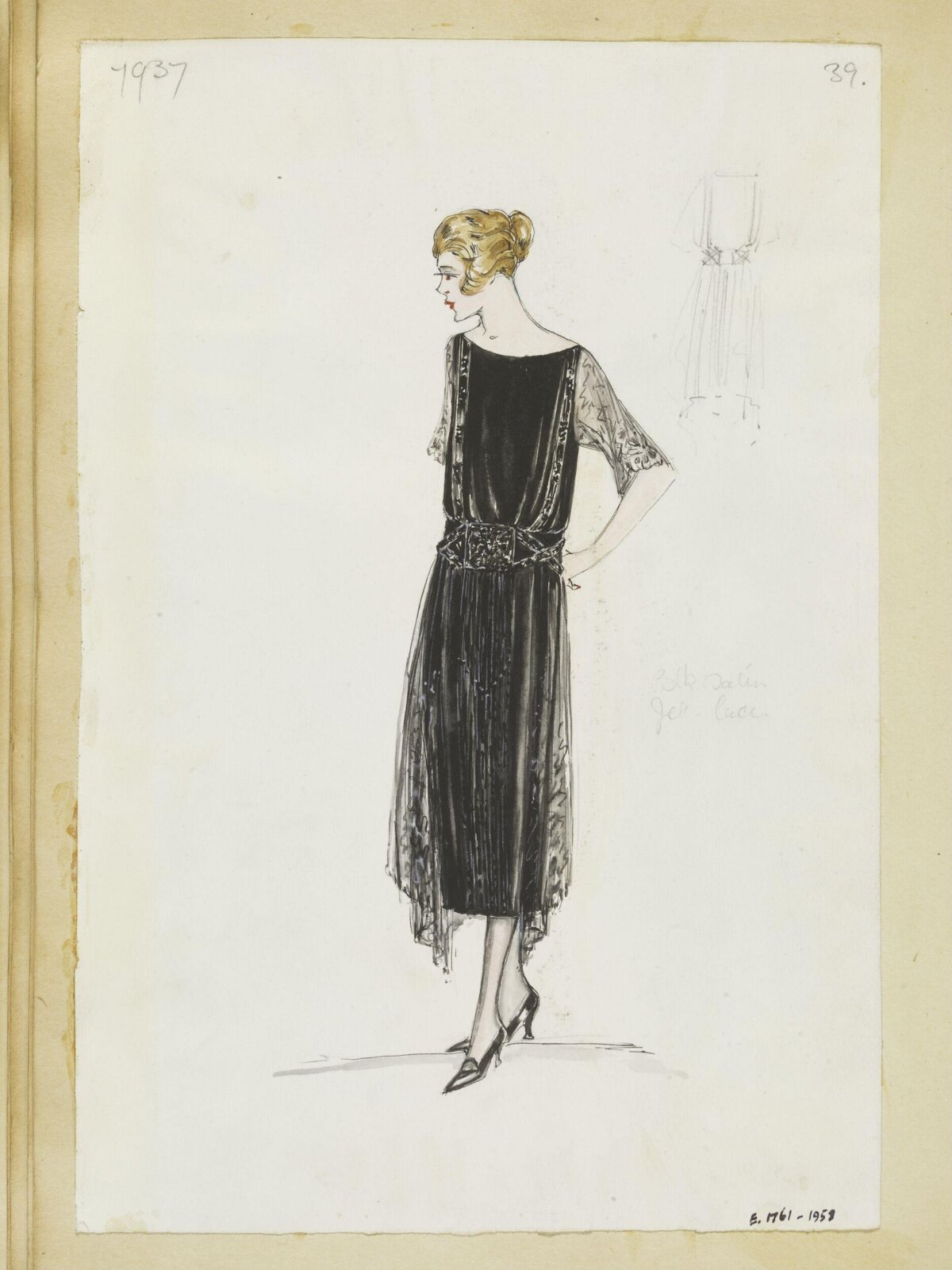 1937 Black Dress Fashion Sketch