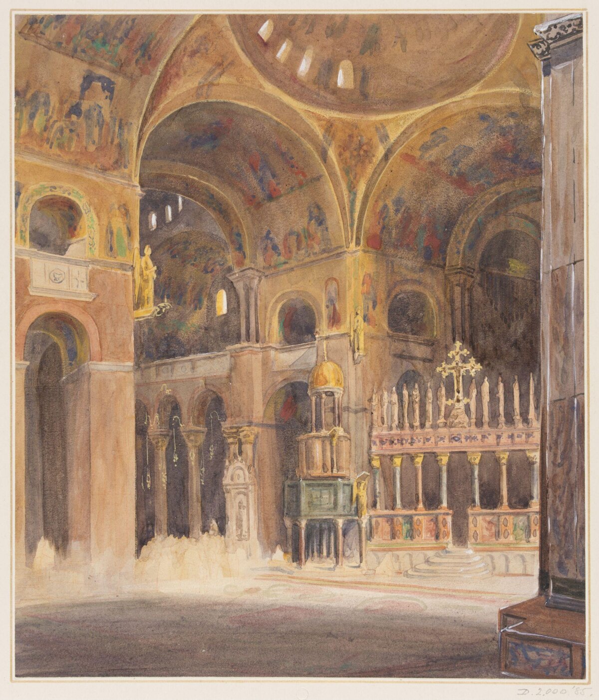 Old Church Interior Watercolor