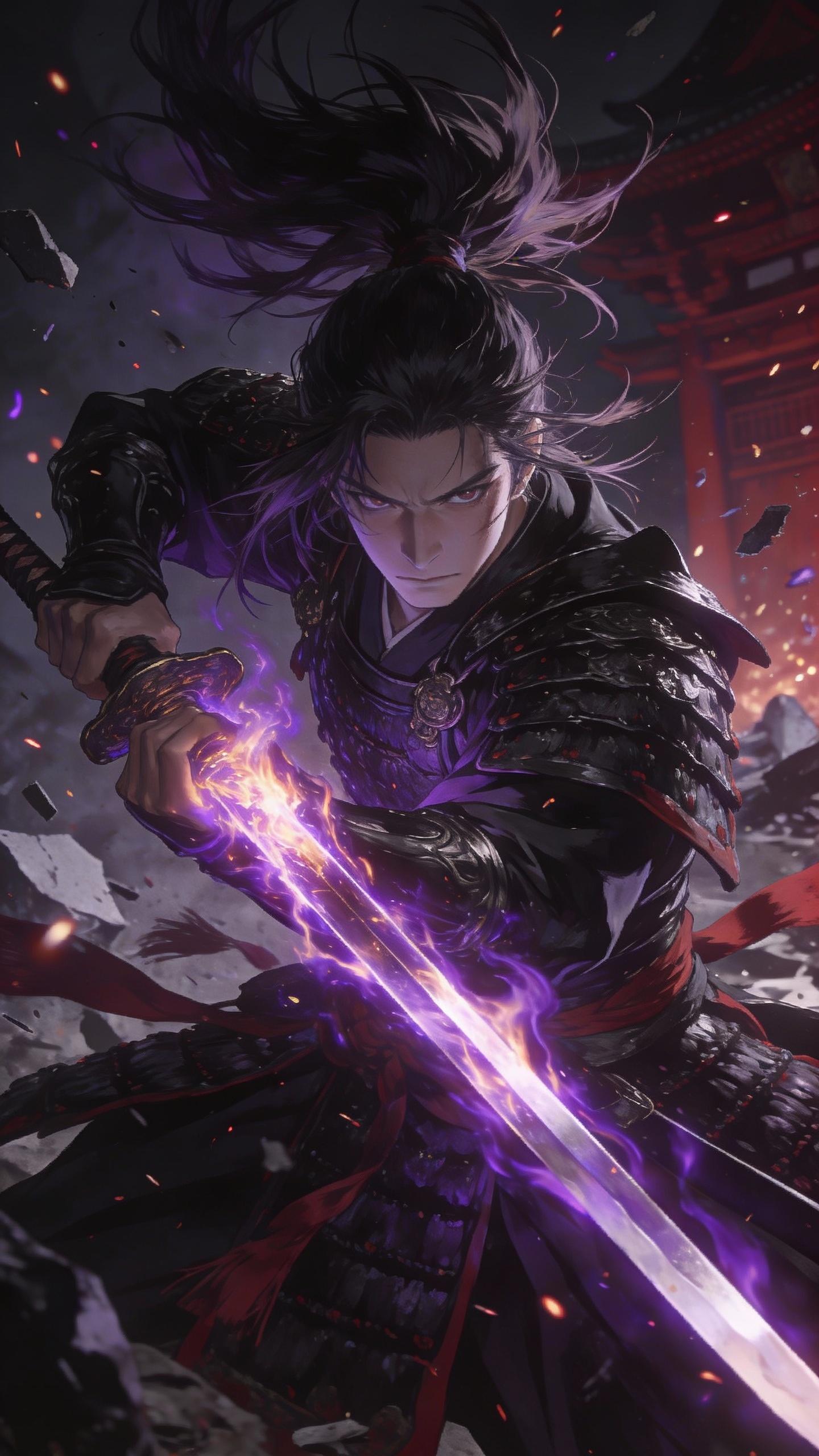 Samurai Wielding Enchanted Purple Sword