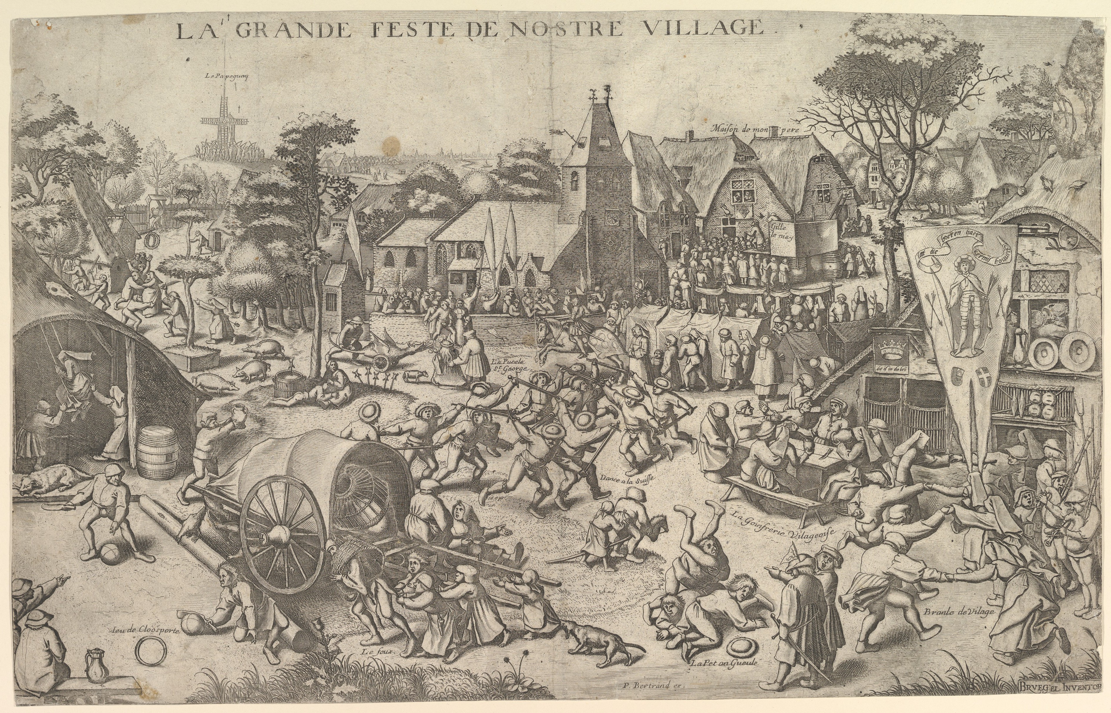 Village Festival Antique Engraving