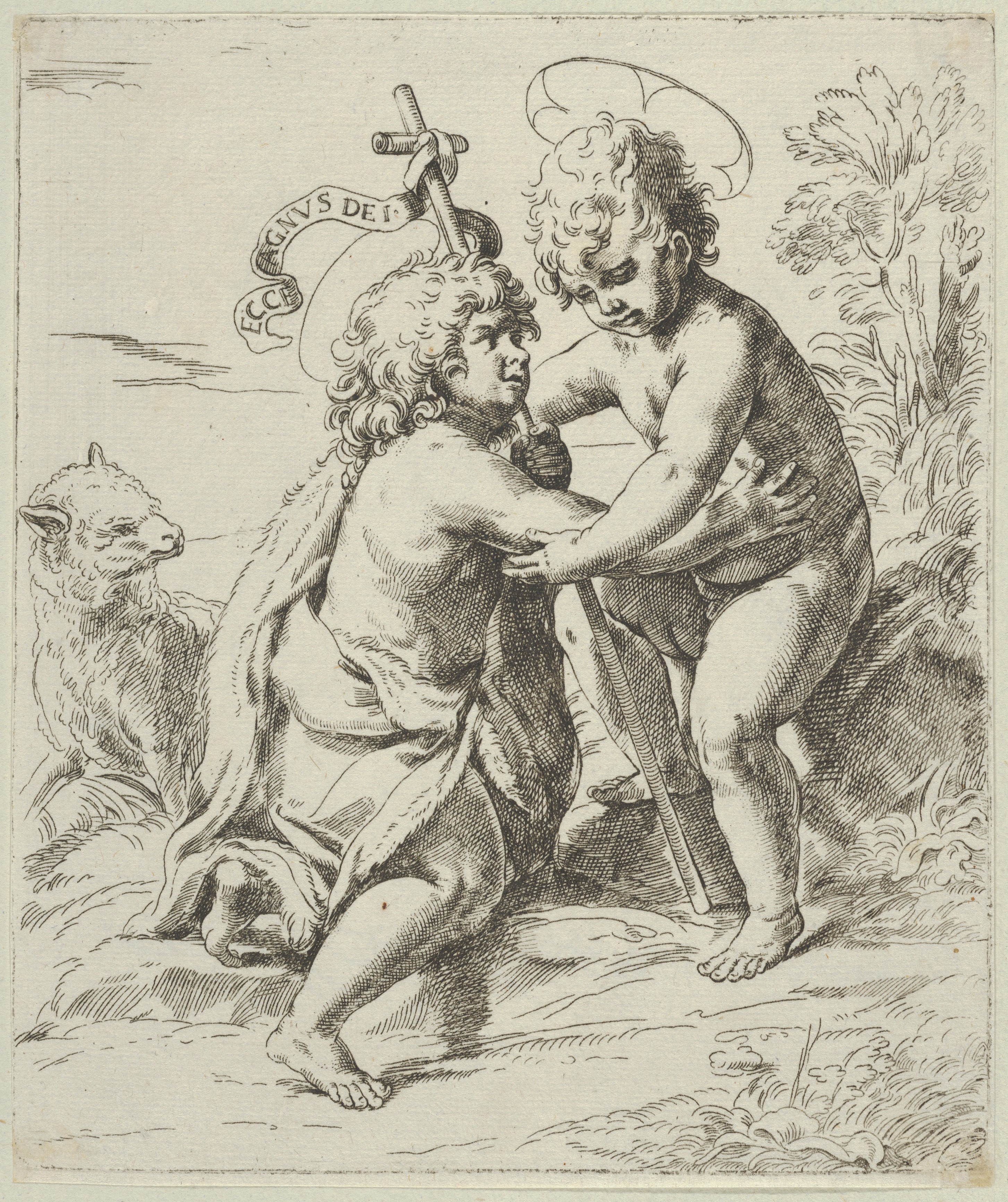 Infant Jesus and John the Baptist Etching
