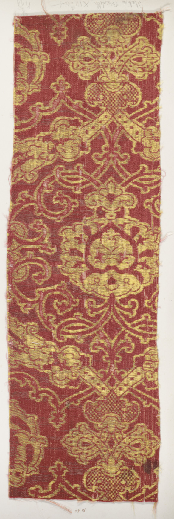Antique Red Gold Patterned Textile Fragment