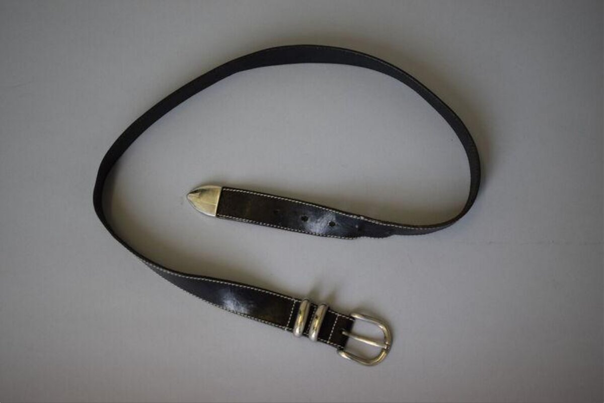 Black Leather Belt with Silver Buckle