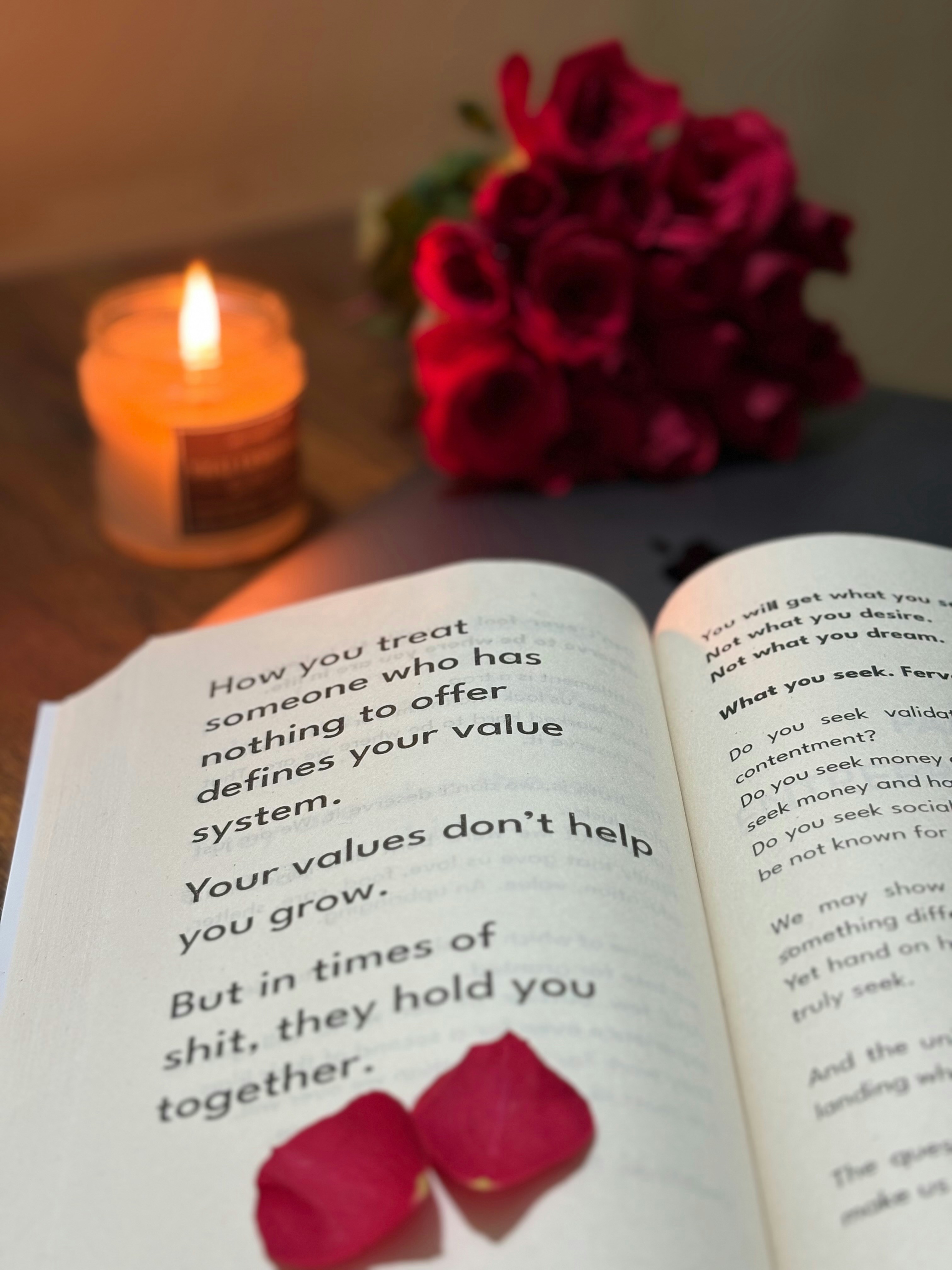 Open Book With Candle and Red Roses