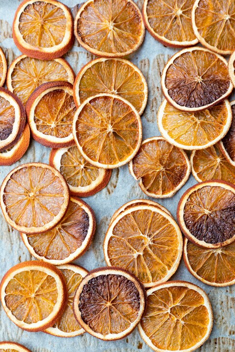 Dried Orange Slices on Baking Paper