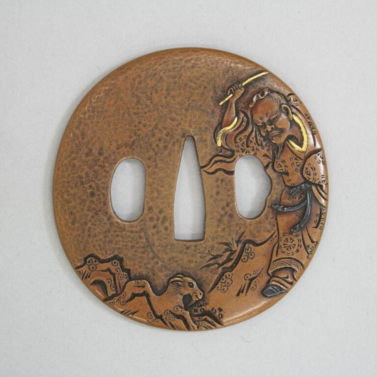 Carved Copper Japanese Sword Tsuba