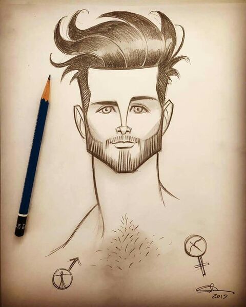 Pencil Sketch of a Stylish Bearded Man