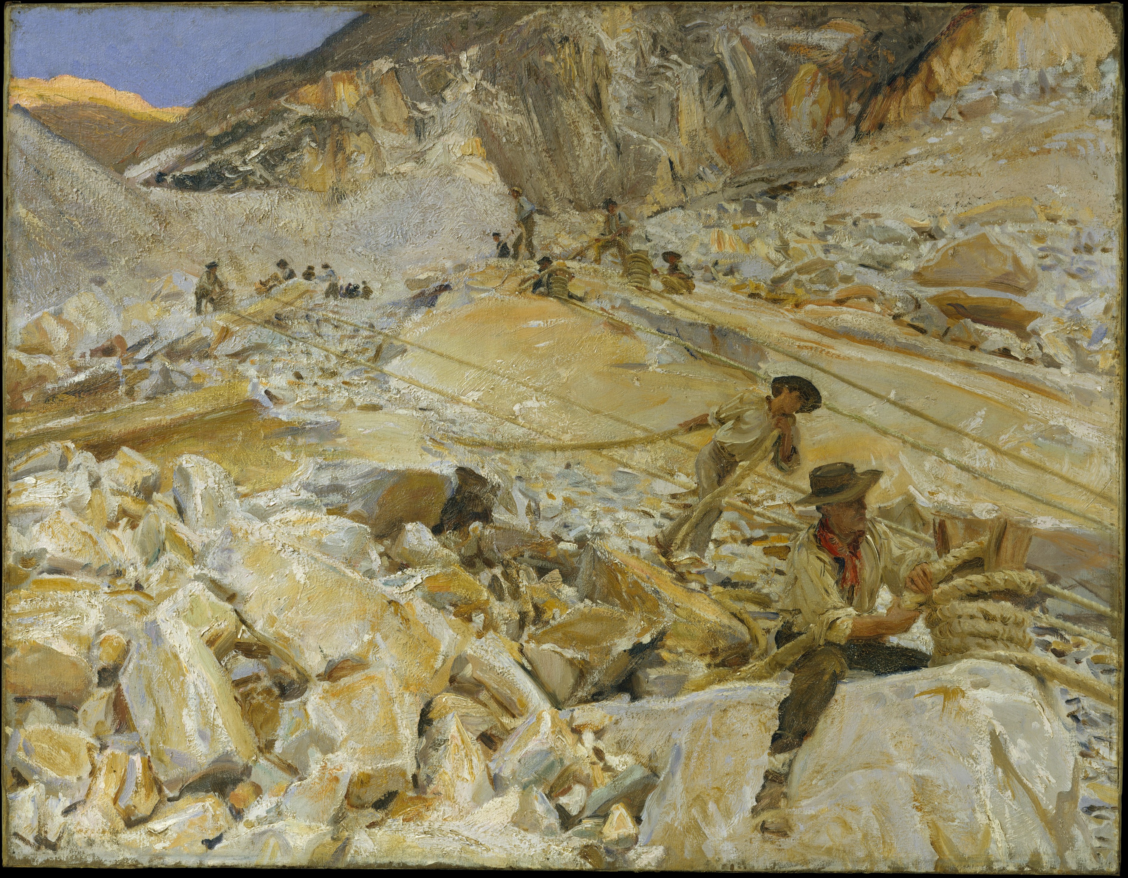 Workers Hauling Marble in Quarry
