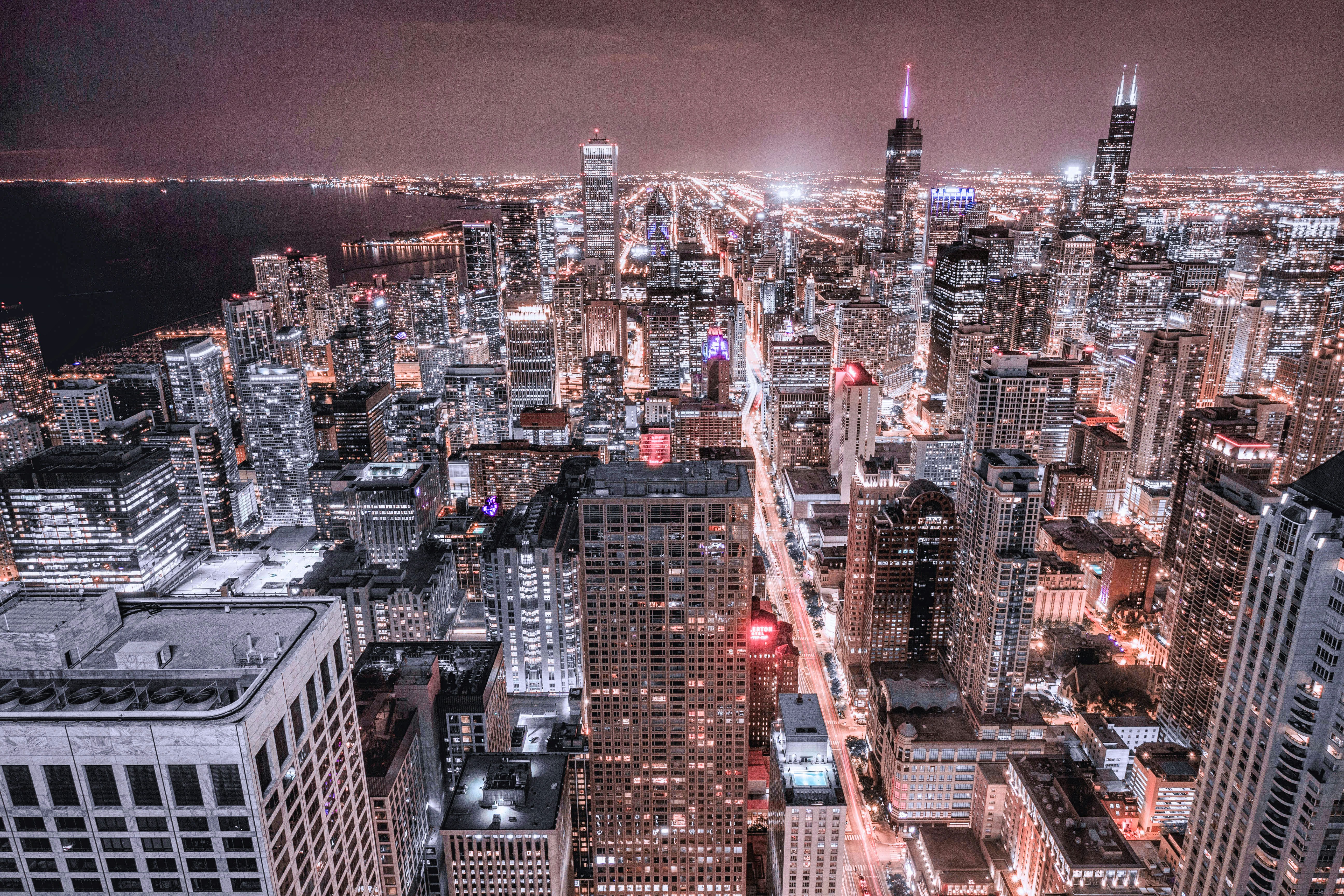 Chicago Night City Skyline