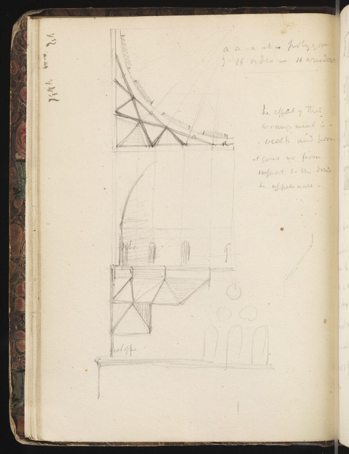 Architectural Sketch on Old Notebook Page