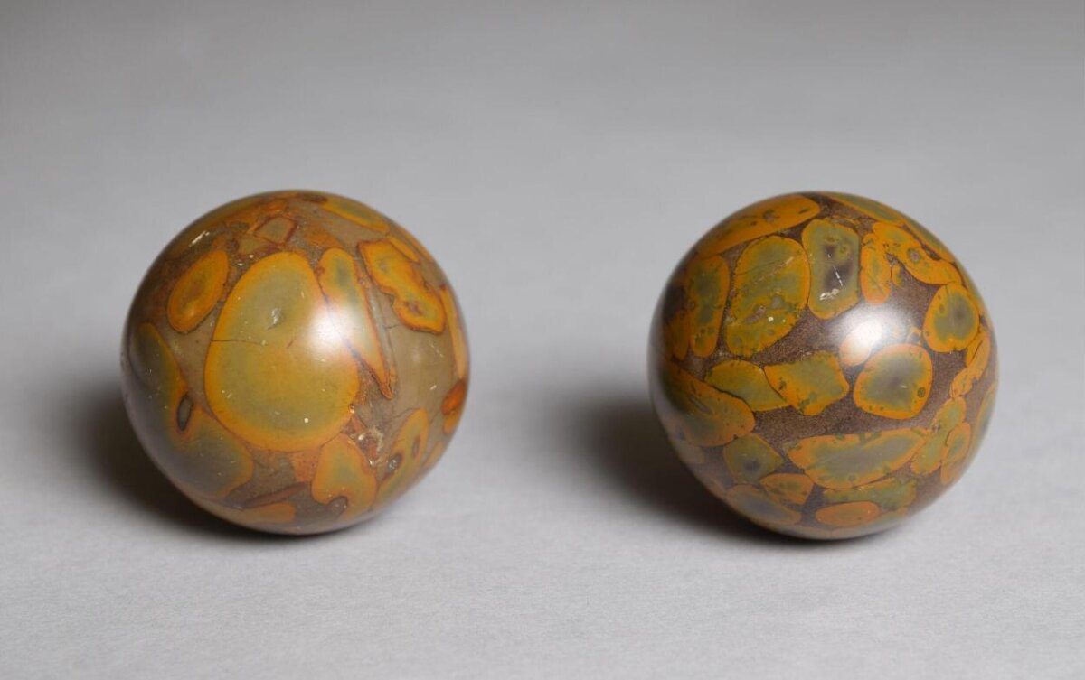 Two Polished Patterned Stone Spheres