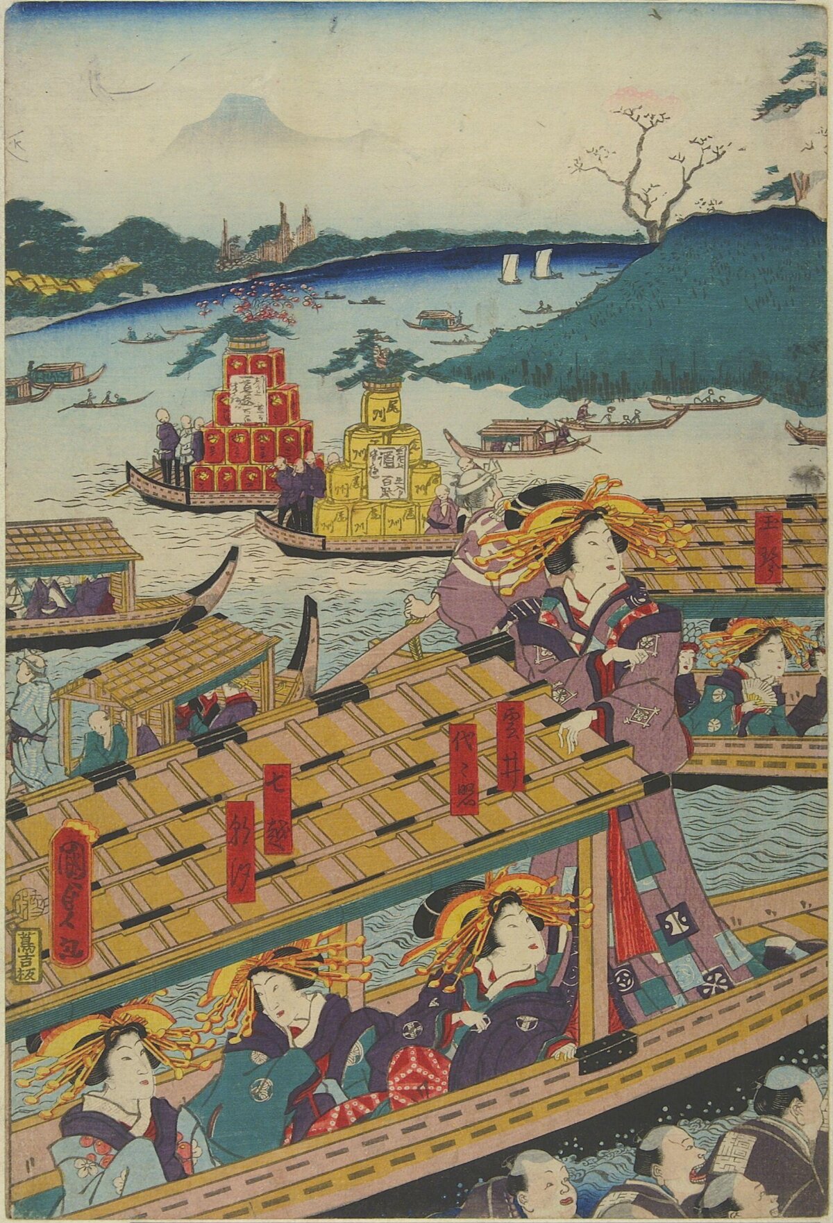 Japanese Ukiyo-e River Boat Procession