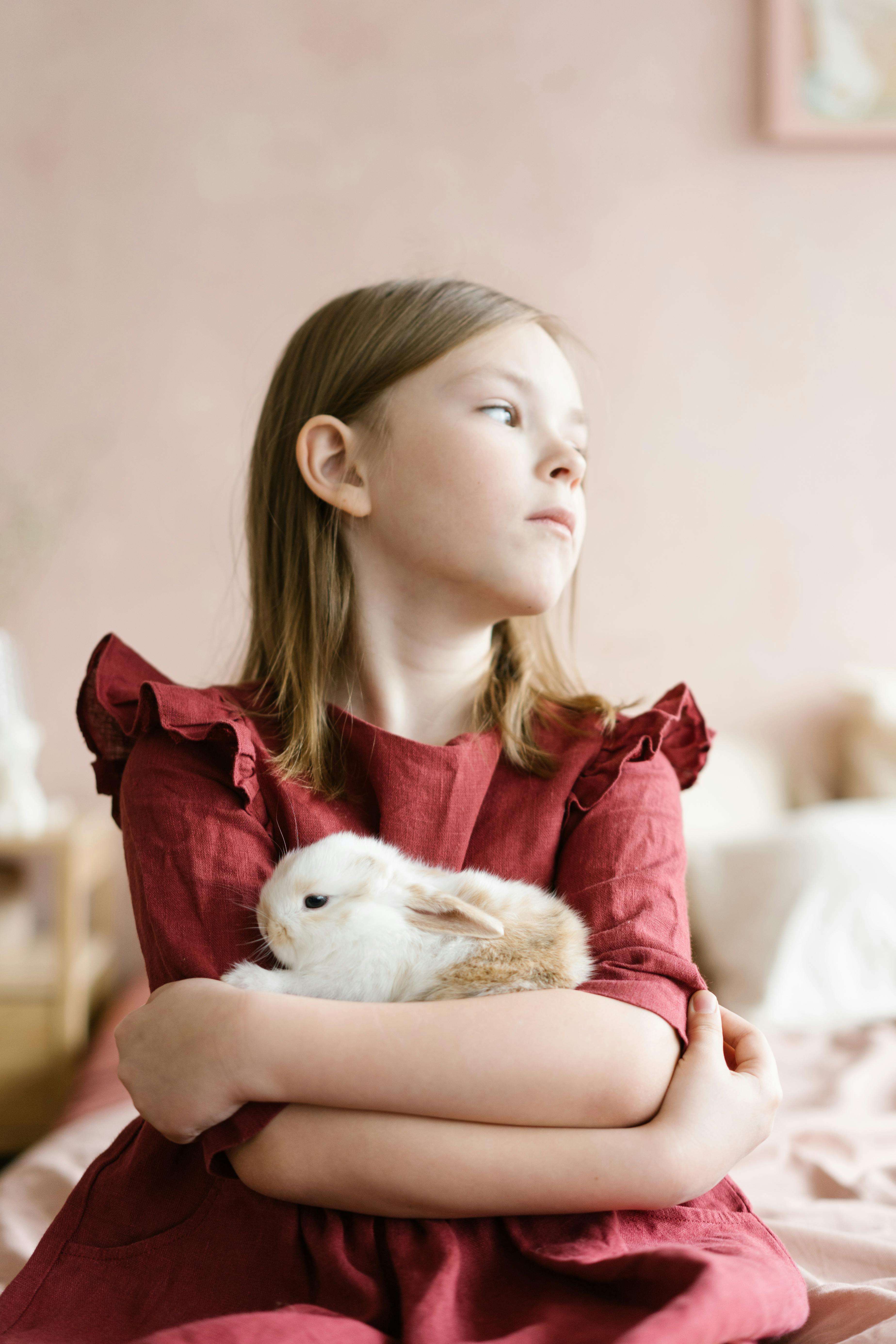 Girl Holding A Pet Rabbit