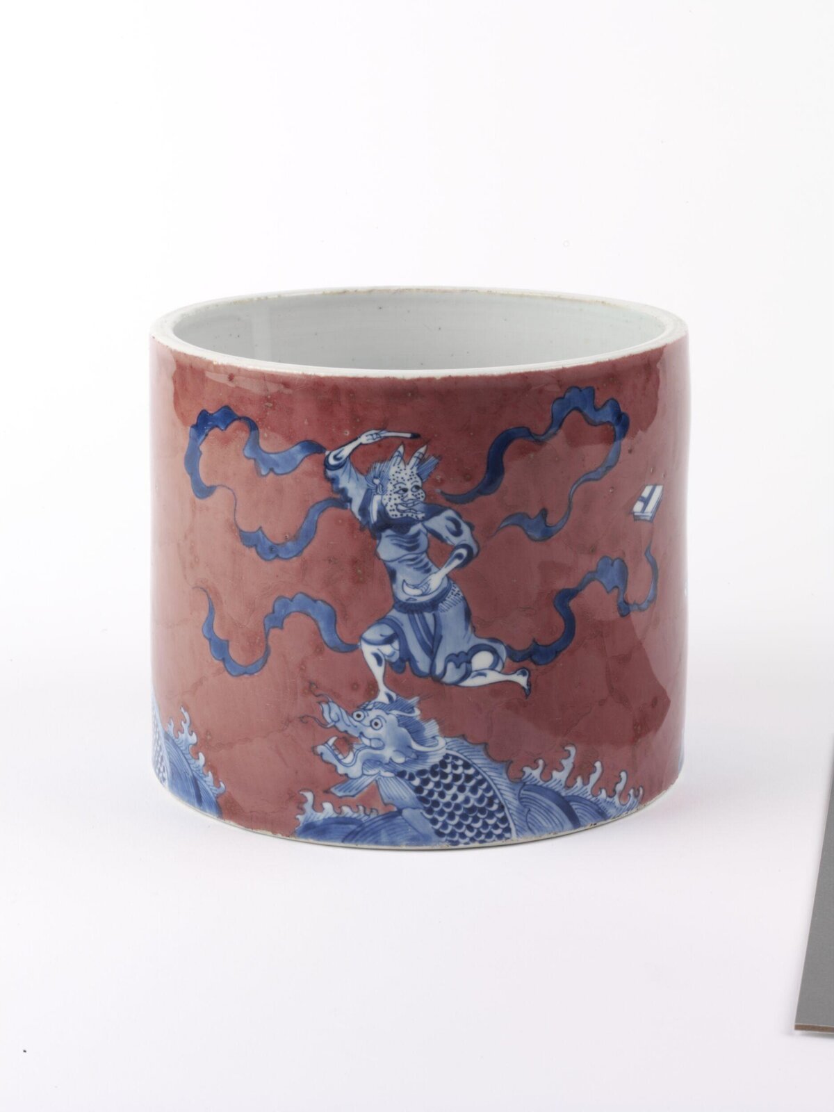 Red Ground Blue and White Porcelain Brush Pot