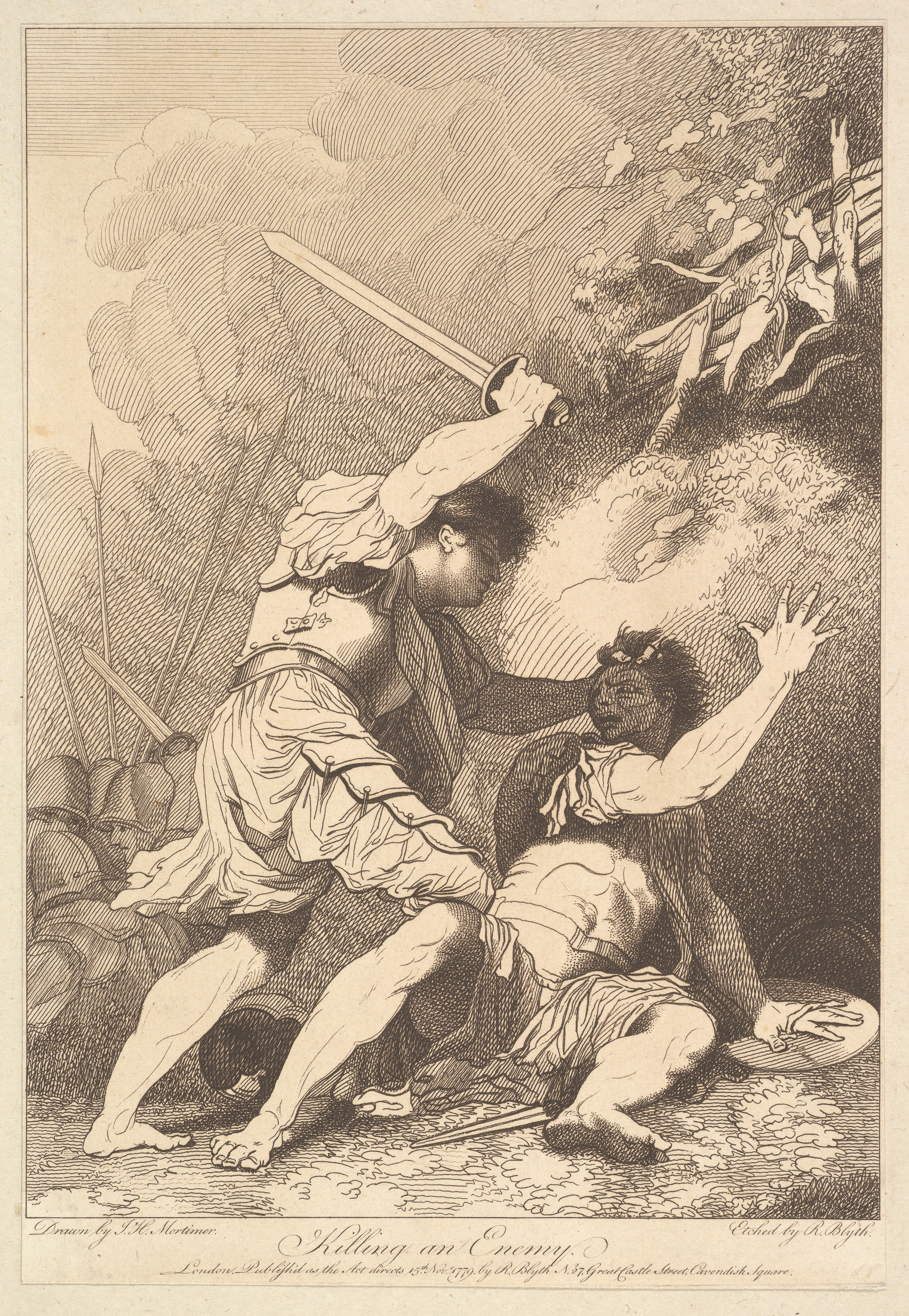 Killing an Enemy Antique Etching