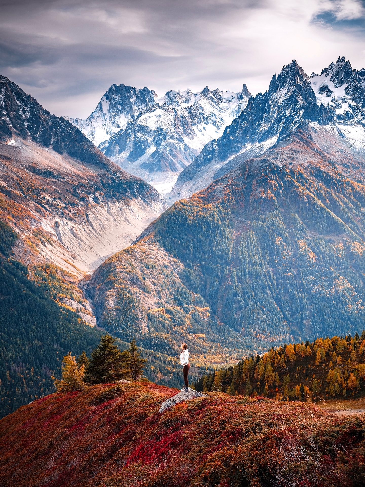 Autumn Alpine Mountain View with Hiker