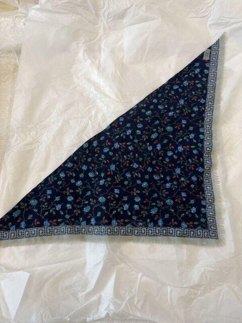 Folded Dark Blue Floral Scarf