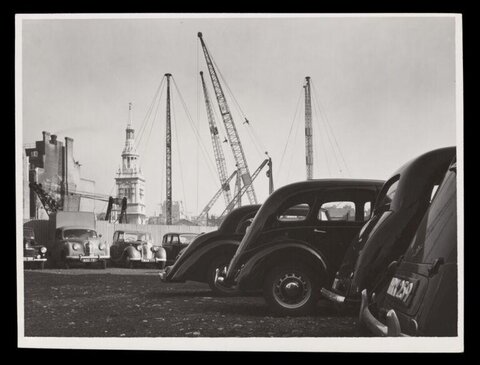 Vintage Cars at Construction Site