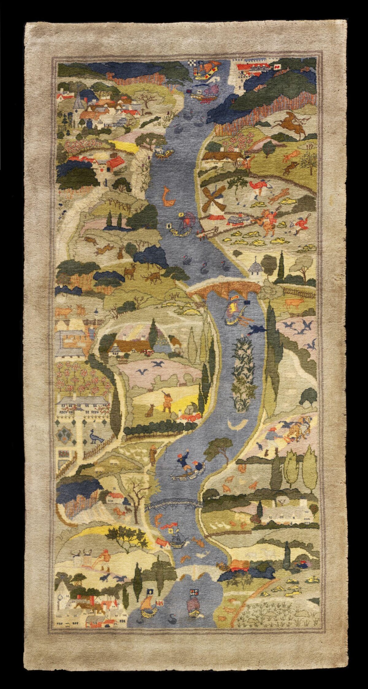 Embroidered River Valley Map Tapestry
