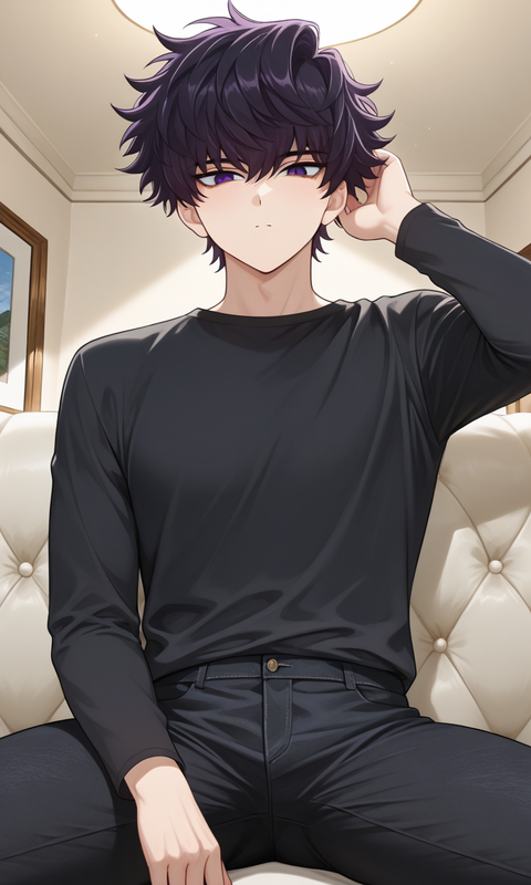 Anime Young Man Sitting on Sofa