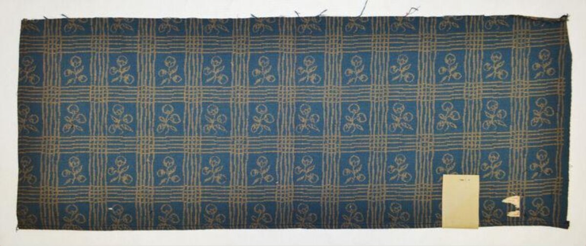 Blue Floral Grid Patterned Antique Textile