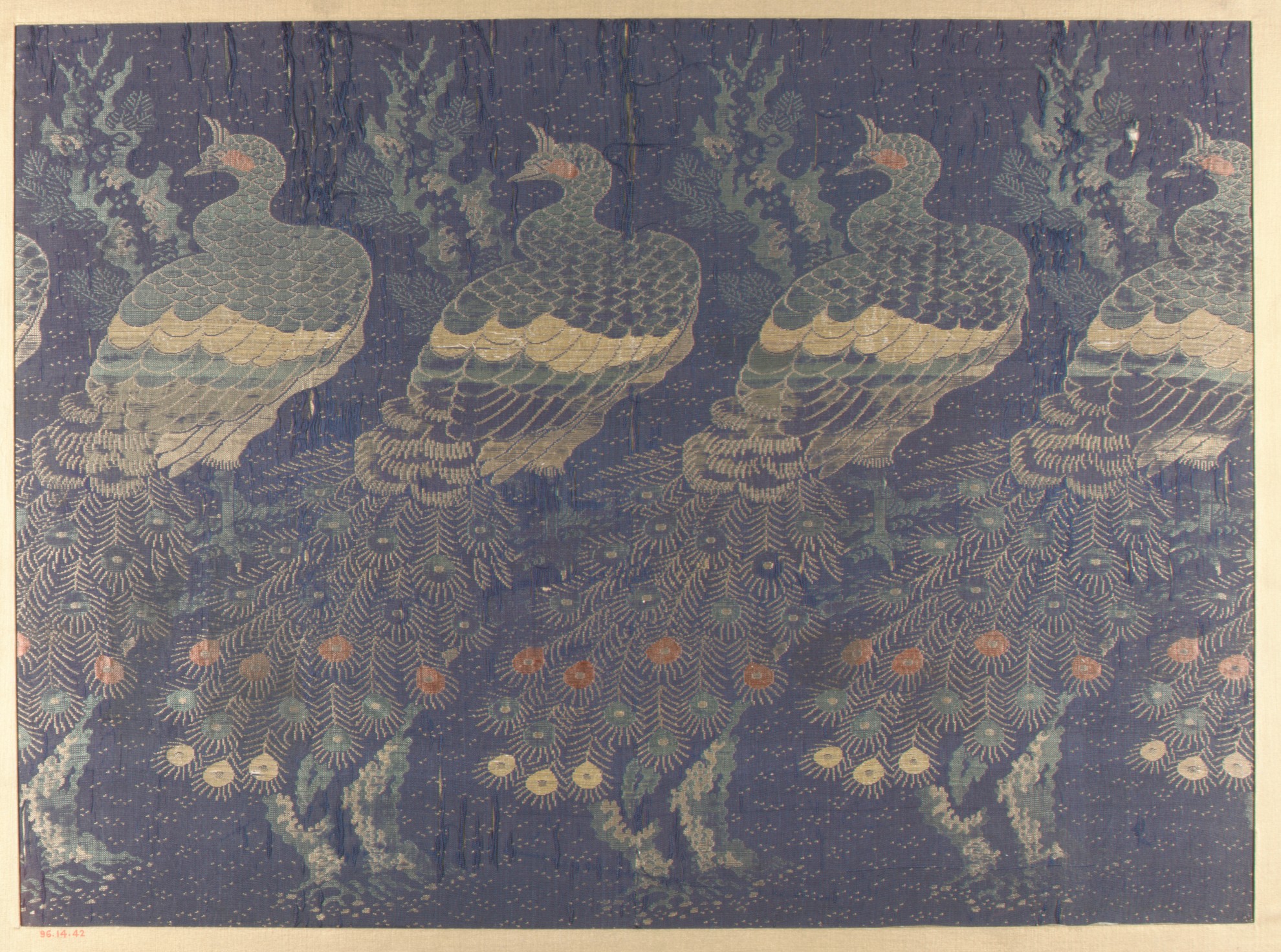 Blue Ground Peacock Woven Textile