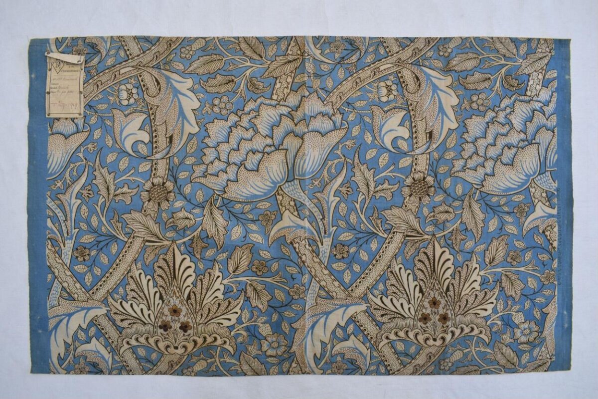Antique Blue Floral Pattern Fabric Sample