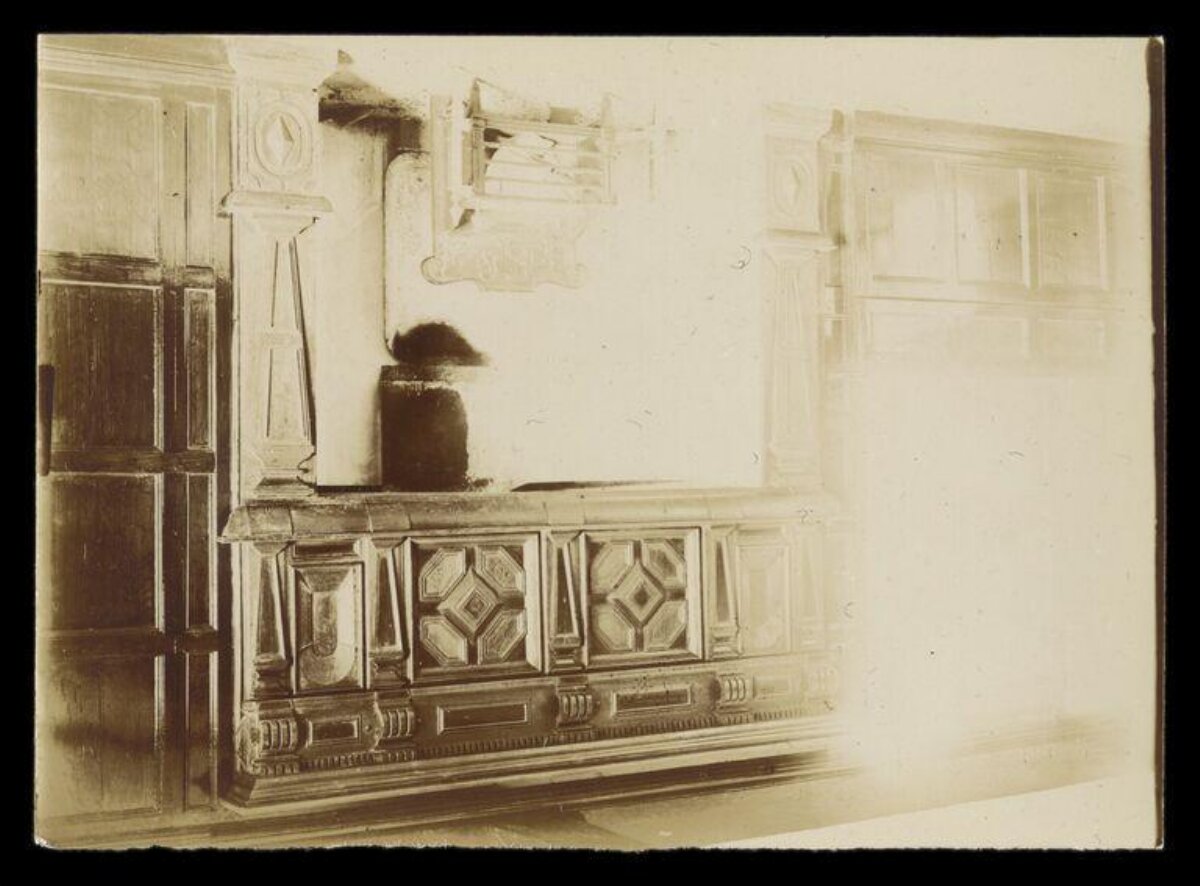 Old Sepia Photo of Carved Fireplace Mantel