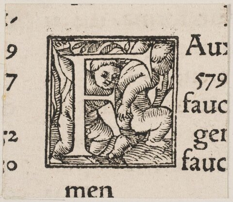 Woodcut Decorated Initial E