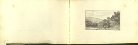 Engraved River Landscape in Open Old Book