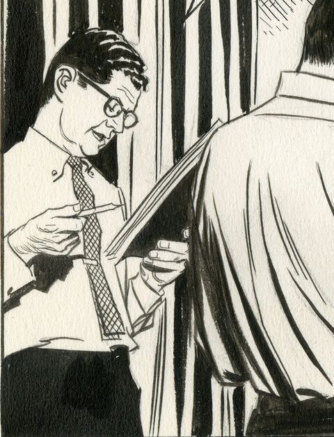 Ink Drawing of Man Searching Another Man