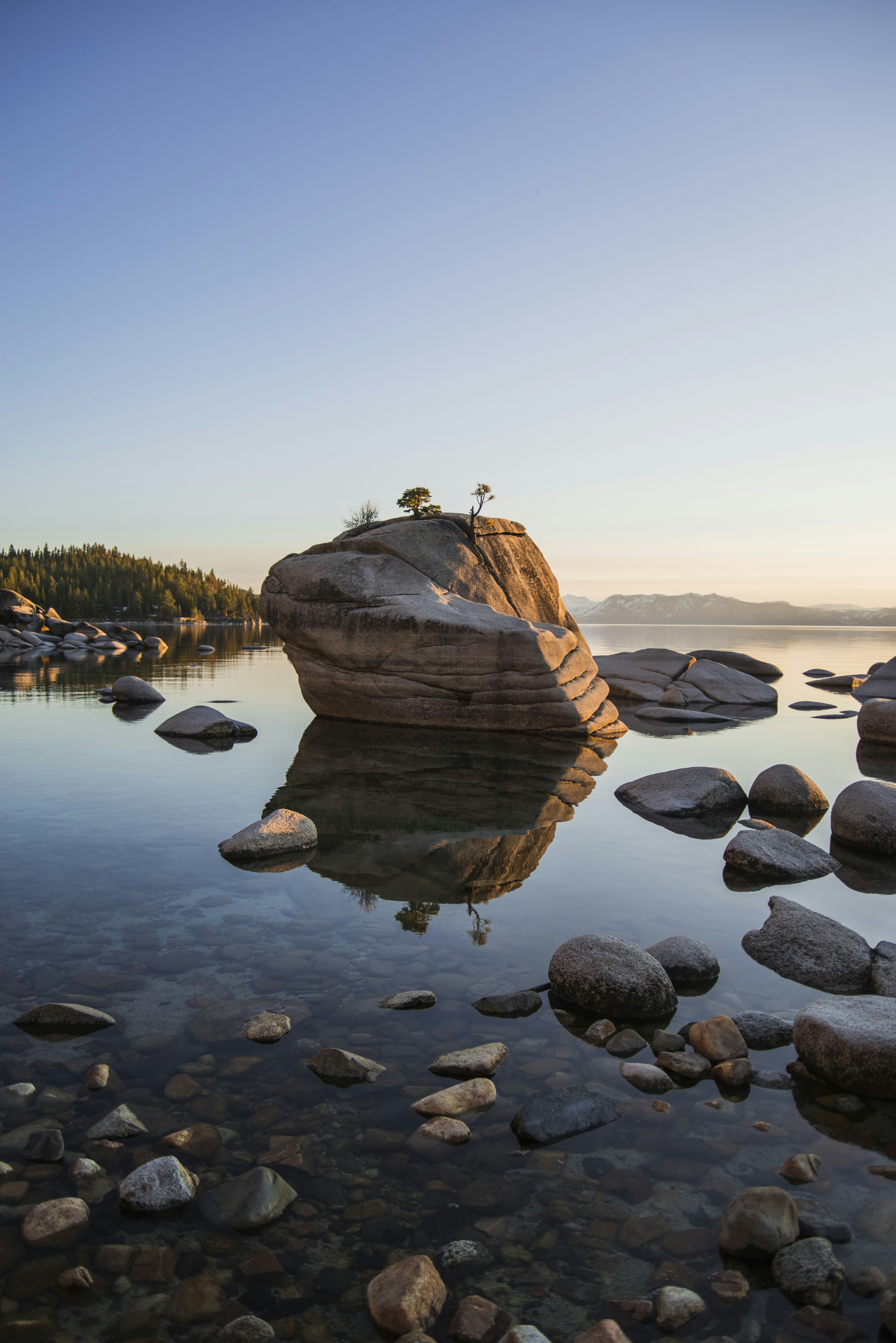 Large Boulder in Calm Lake