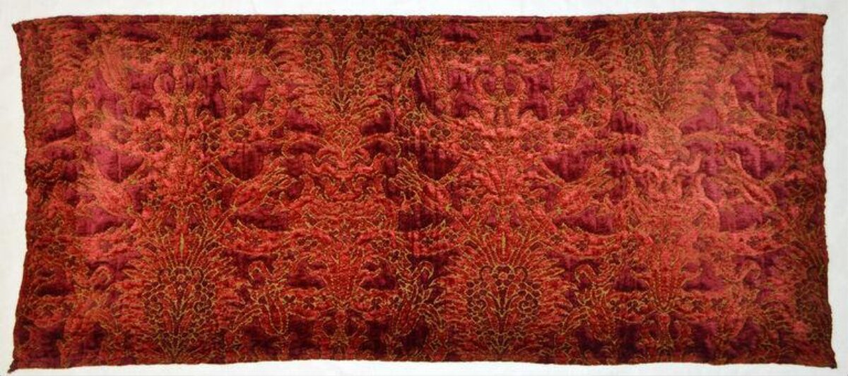 Antique Red Patterned Velvet Textile