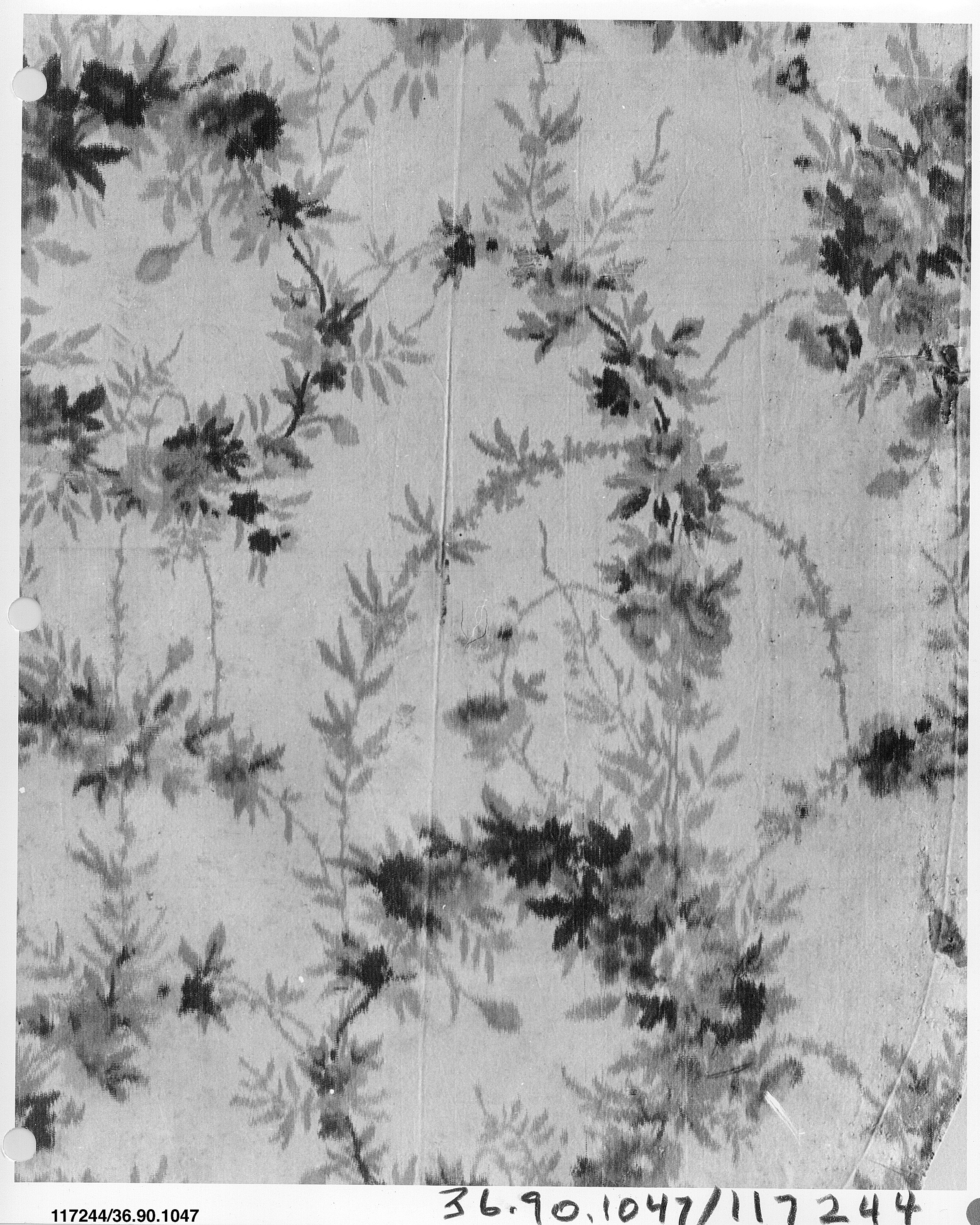 Inked Floral Pattern Textile Fragment